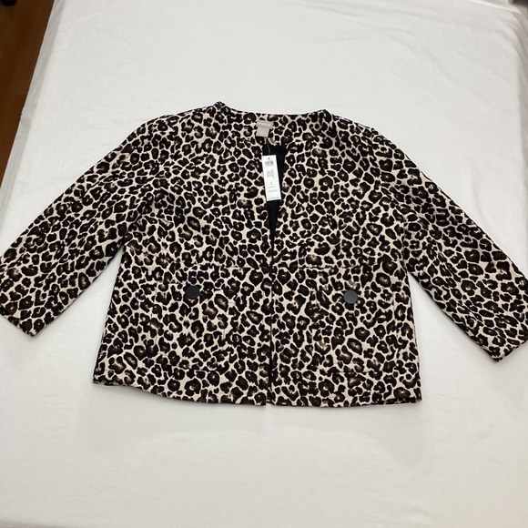 NWT Chico's Animal Print Open Front Pockets Blazer Jacket Size 1 US 8/10 - Picture 1 of 10